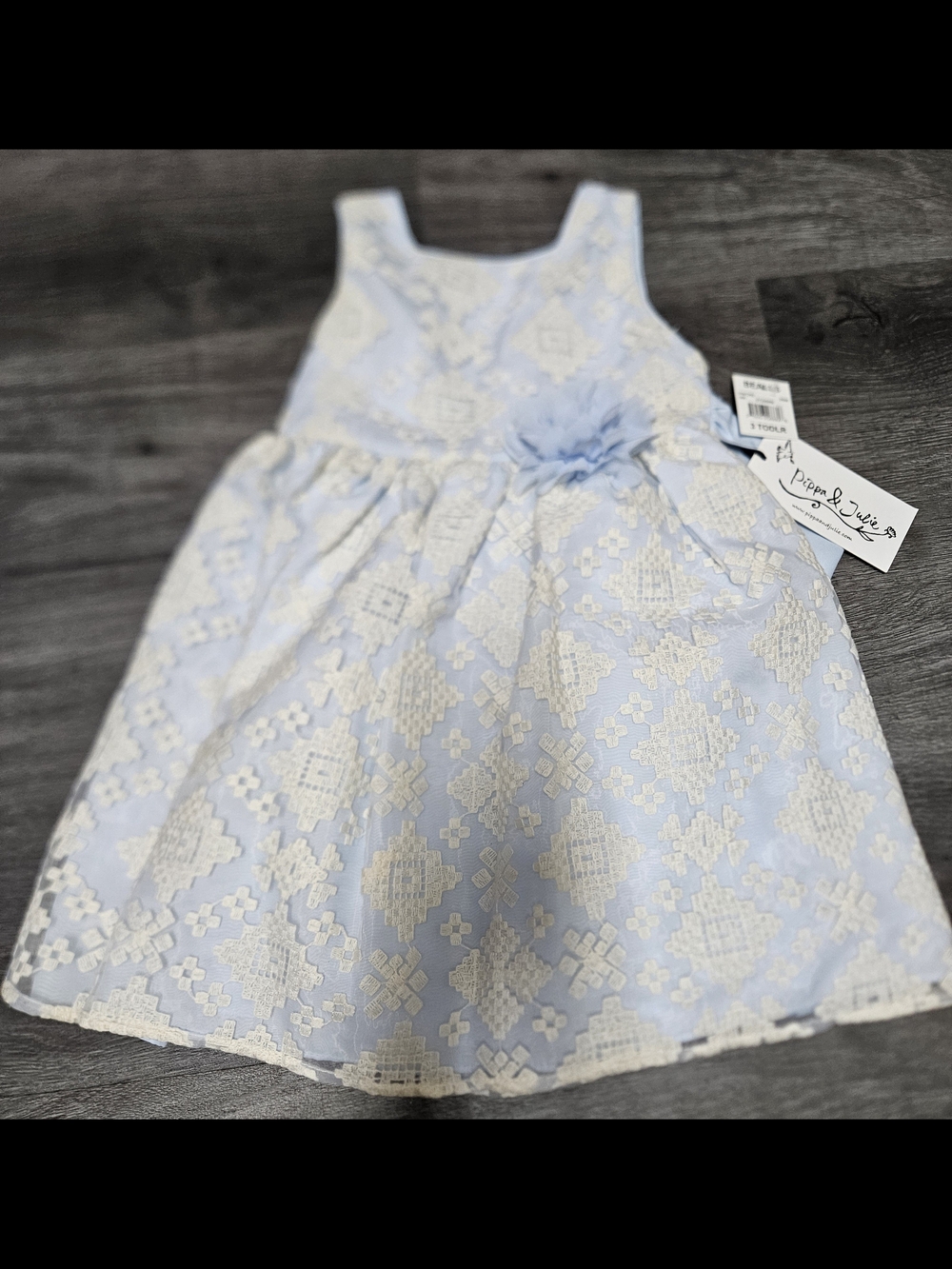 Pippa & Julie Light Blue 3T Dress with Cream Lace